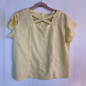 Japan Style Blouse Women’s Large (42) Yellow Criss Cross Neck Cotton Blend